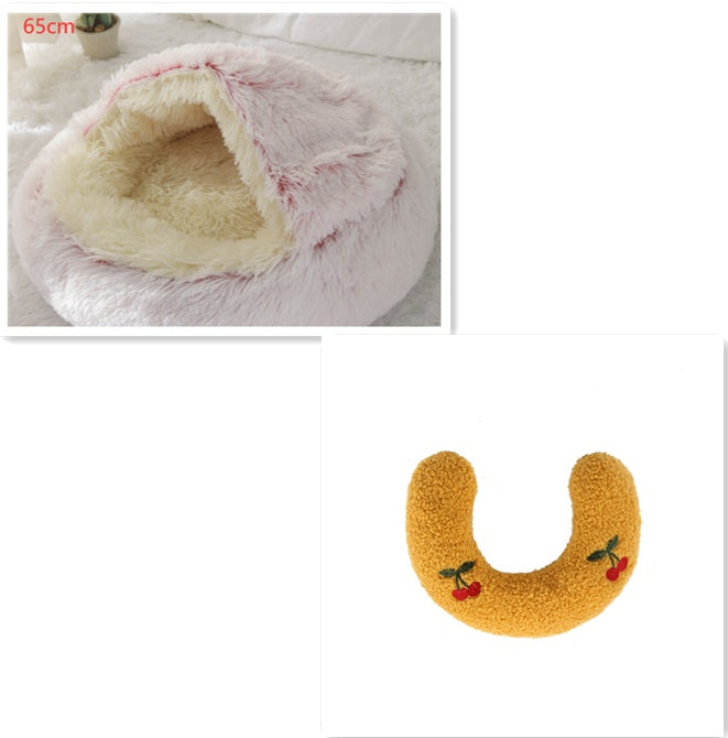 Round 2-in-1 Plush Pet Bed — Nest or Flat Mat