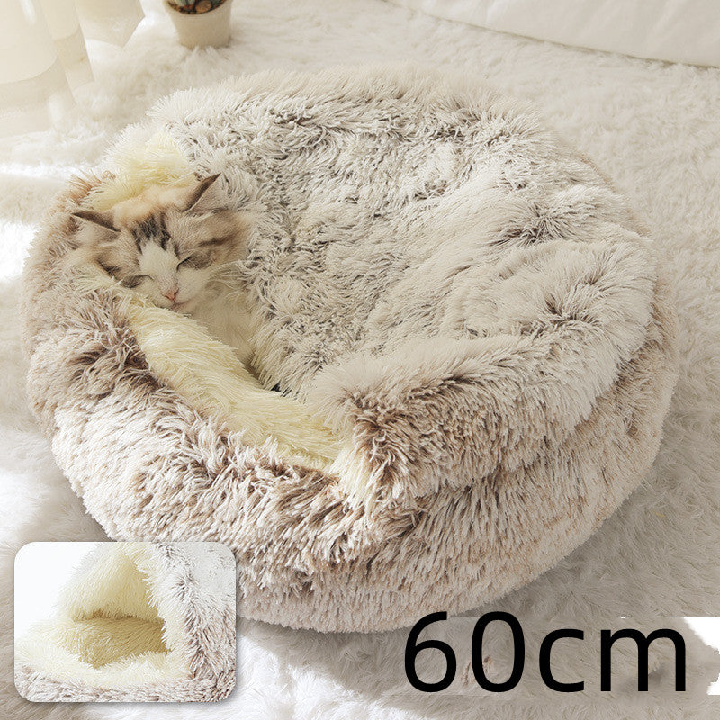 Round 2-in-1 Plush Pet Bed — Nest or Flat Mat — PuraVeil