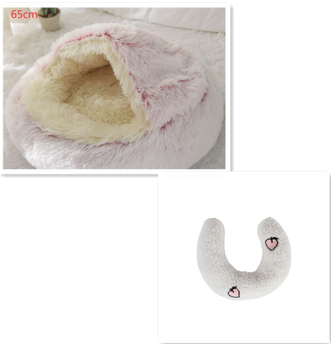 Round 2-in-1 Plush Pet Bed — Nest or Flat Mat