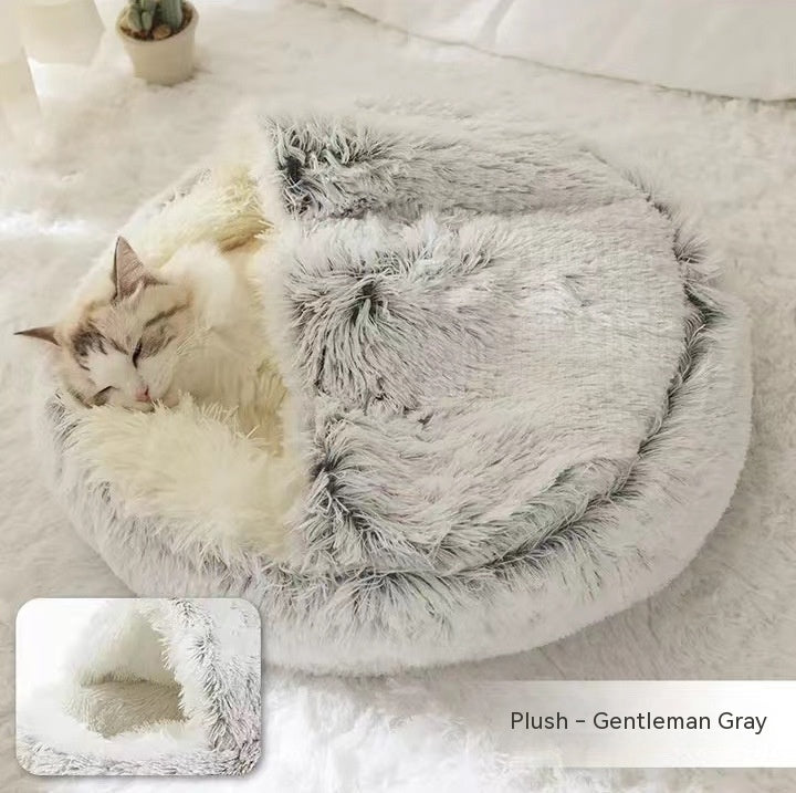 Round 2-in-1 Plush Pet Bed — Nest or Flat Mat — PuraVeil