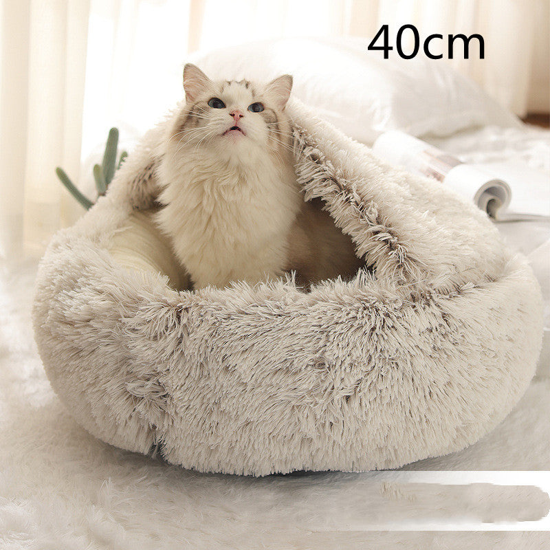 Round 2-in-1 Plush Pet Bed — Nest or Flat Mat