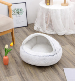 Round 2-in-1 Plush Pet Bed — Nest or Flat Mat