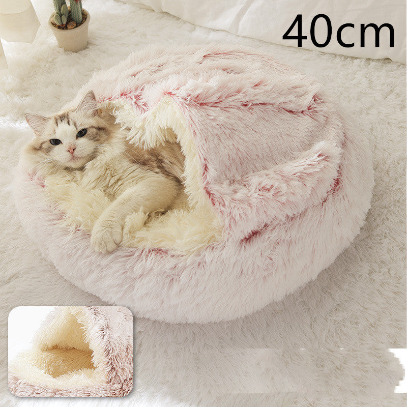 Round 2-in-1 Plush Pet Bed — Nest or Flat Mat