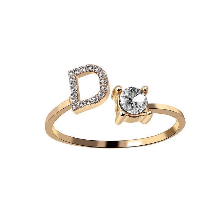 Personalized Adjustable Initial Letter Ring — A-Z Alphabet