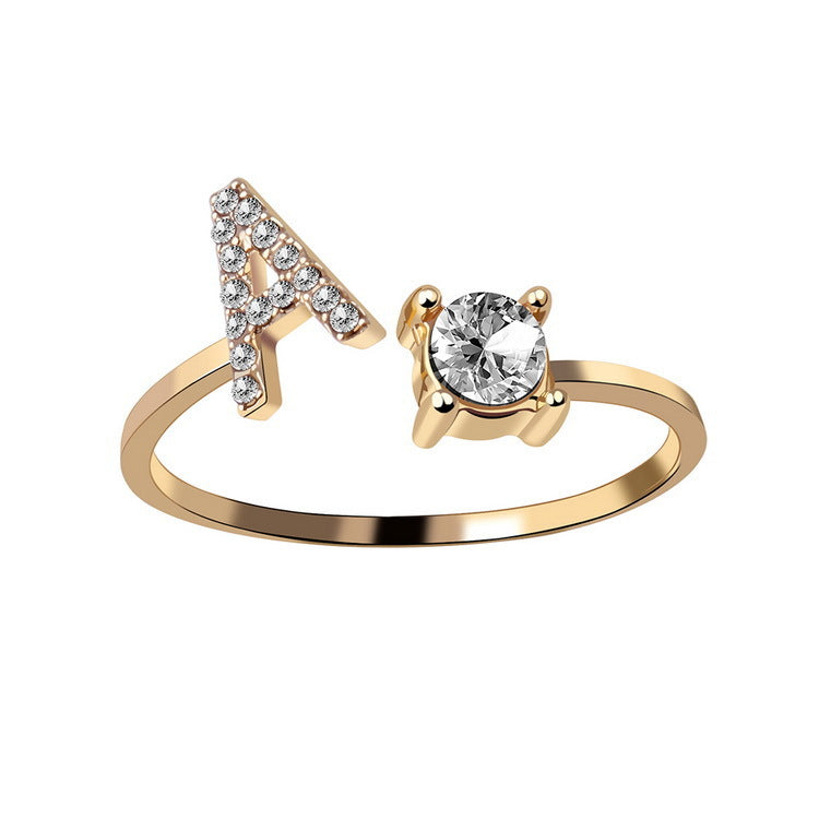 Personalized Adjustable Initial Letter Ring — A-Z Alphabet