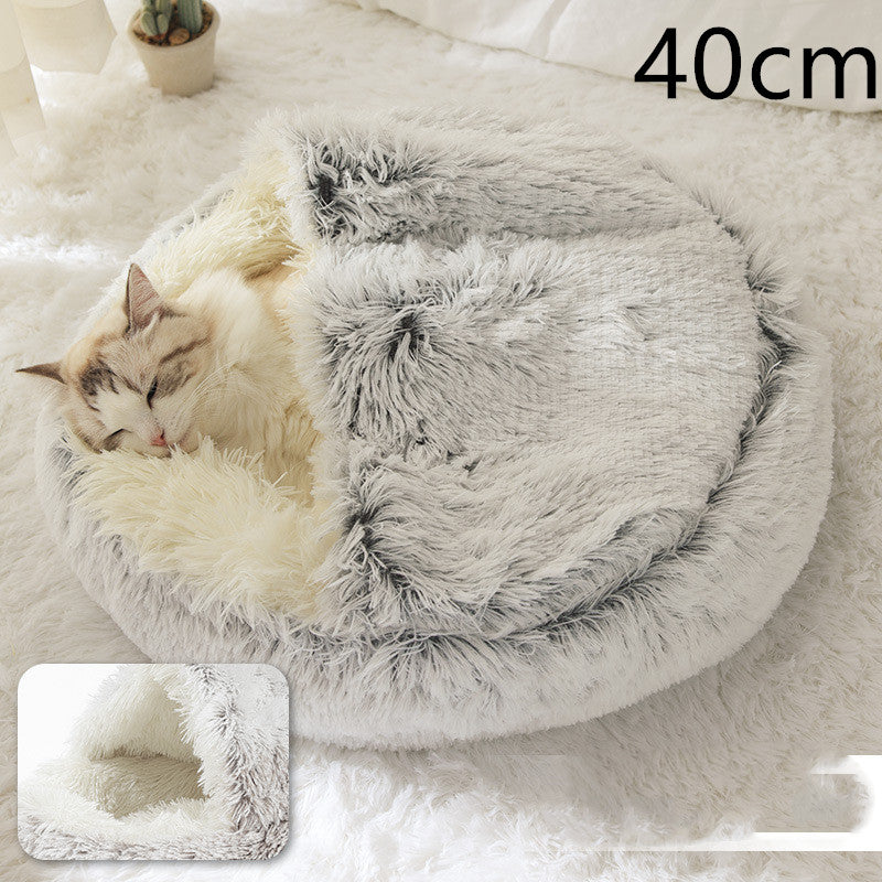 Round 2-in-1 Plush Pet Bed — Nest or Flat Mat