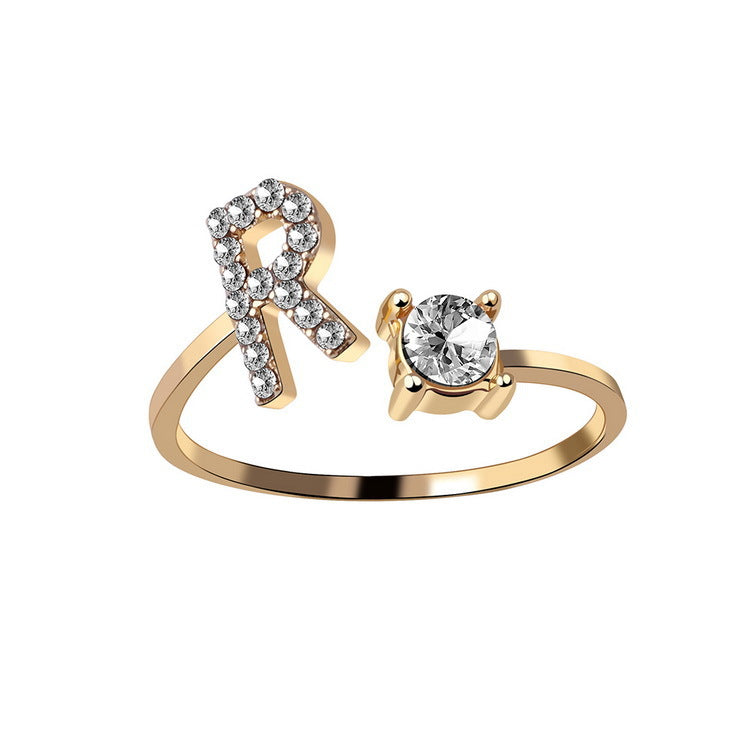 Personalized Adjustable Initial Letter Ring — A-Z Alphabet