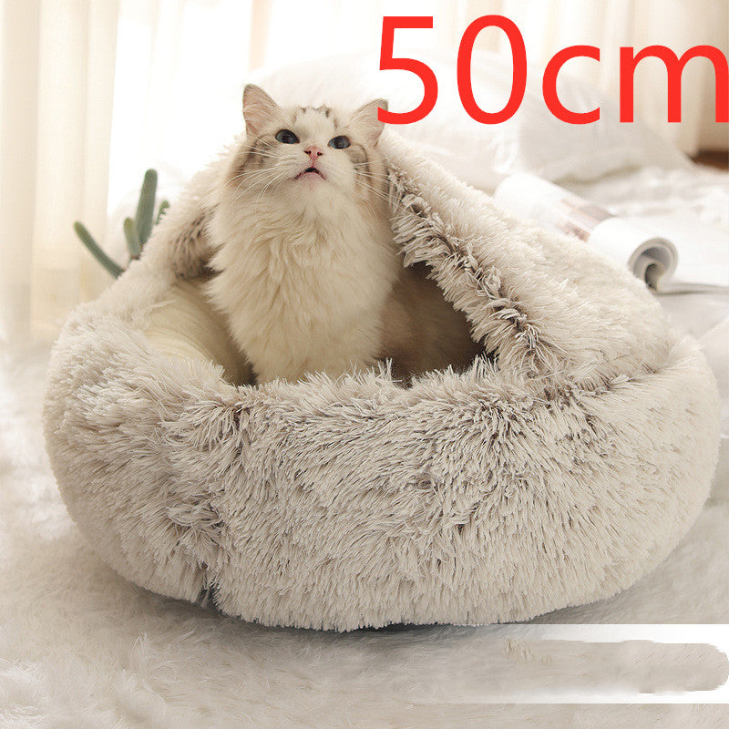 Round 2-in-1 Plush Pet Bed — Nest or Flat Mat