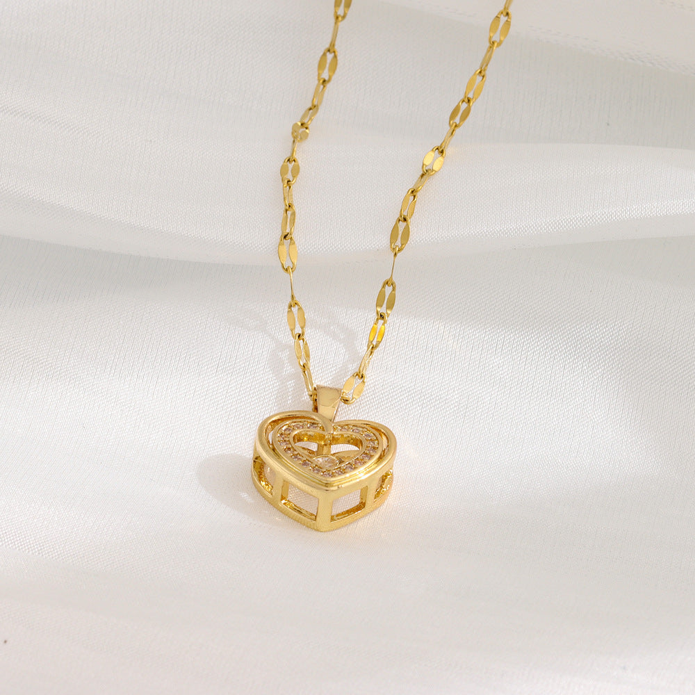 Double-Layer Love Heart Necklace with Rhinestone Pendant — PuraVeil