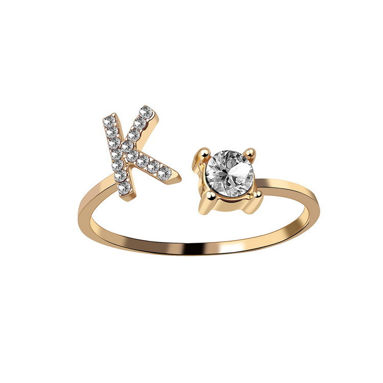 Personalized Adjustable Initial Letter Ring — A-Z Alphabet