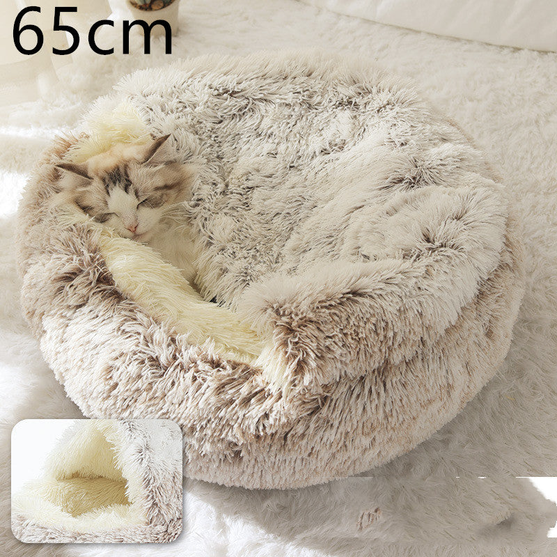 Round 2-in-1 Plush Pet Bed — Nest or Flat Mat