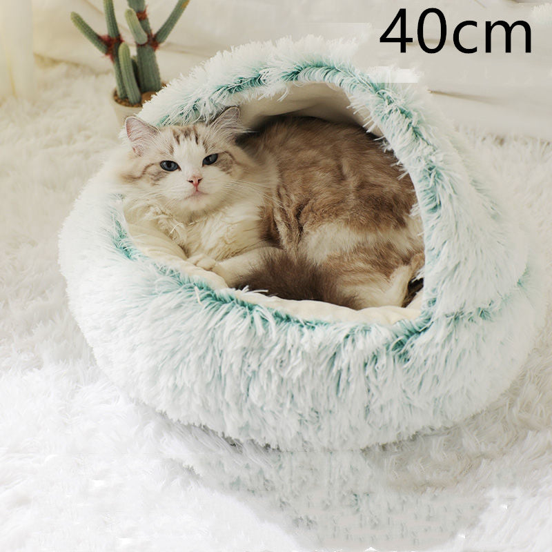 Round 2-in-1 Plush Pet Bed — Nest or Flat Mat — PuraVeil