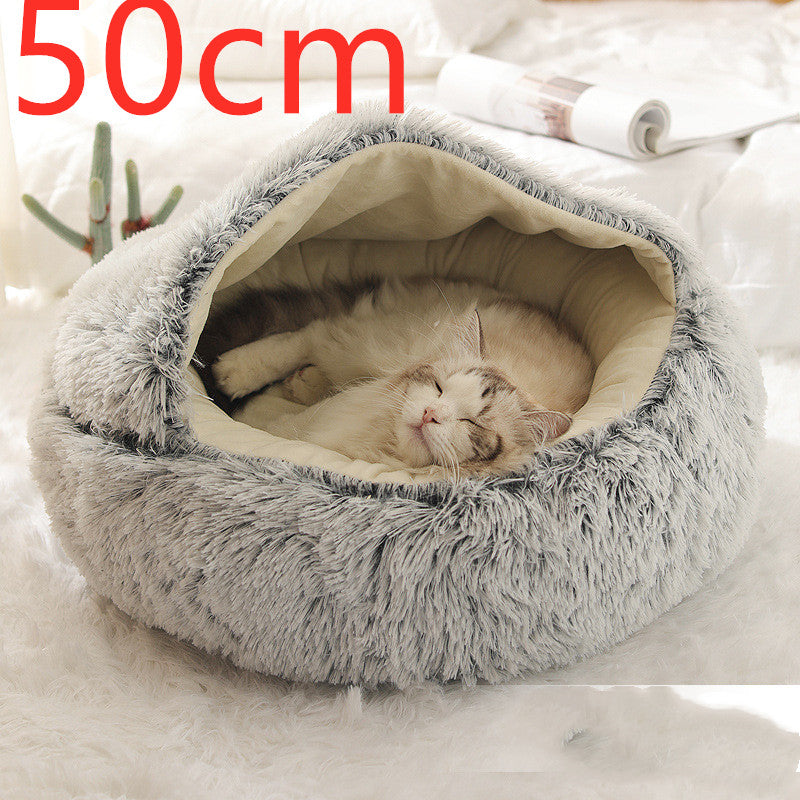 Round 2-in-1 Plush Pet Bed — Nest or Flat Mat