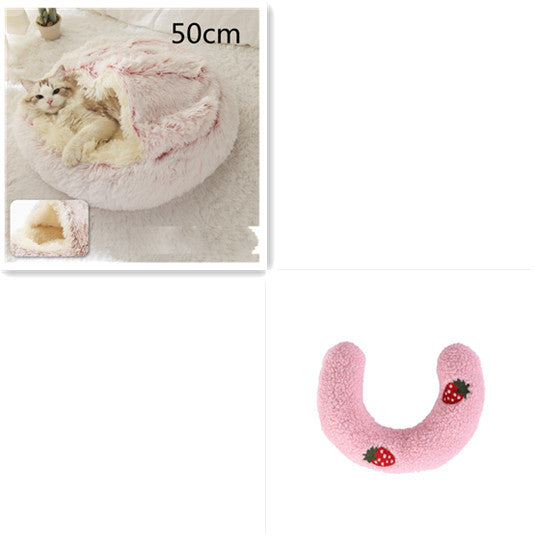 Round 2-in-1 Plush Pet Bed — Nest or Flat Mat