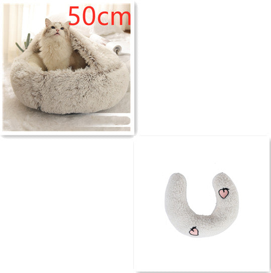 Round 2-in-1 Plush Pet Bed — Nest or Flat Mat