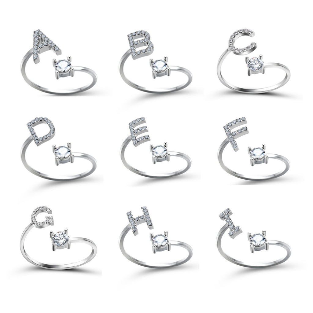 Personalized Adjustable Initial Letter Ring — A-Z Alphabet — PuraVeil