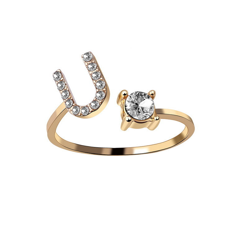 Personalized Adjustable Initial Letter Ring — A-Z Alphabet