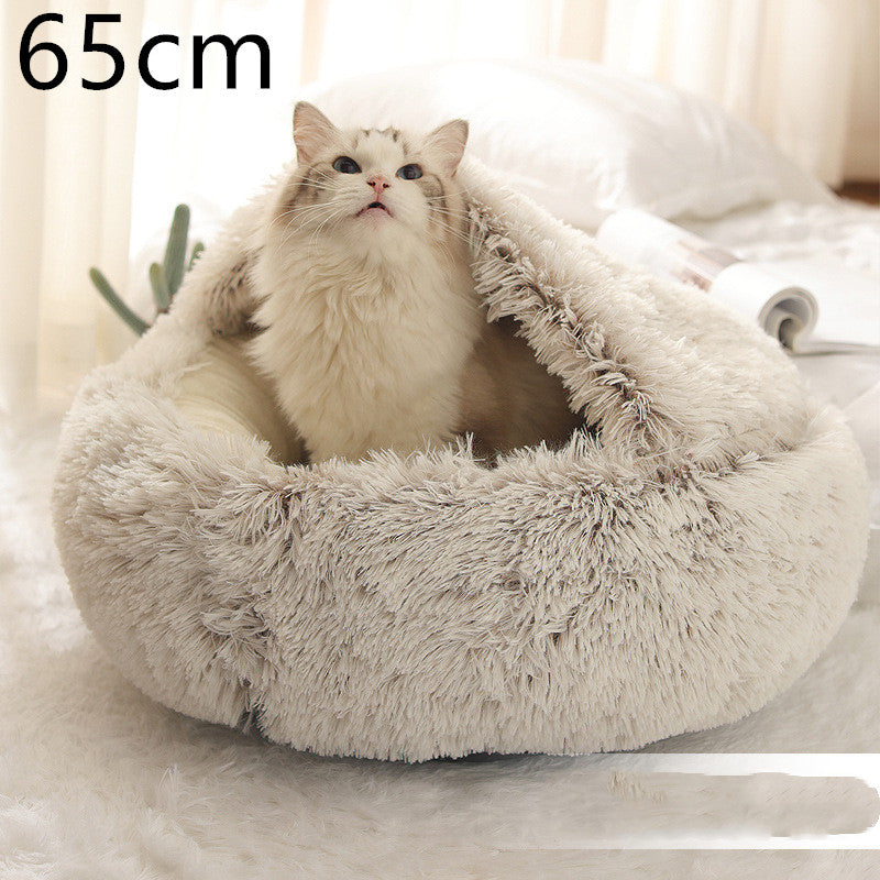 Round 2-in-1 Plush Pet Bed — Nest or Flat Mat