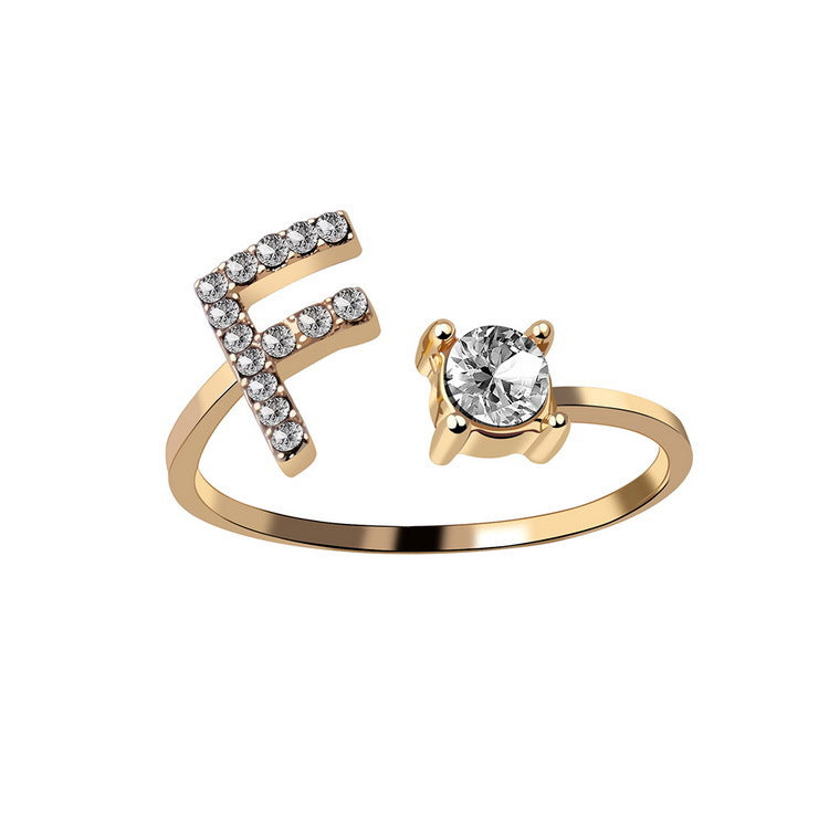 Personalized Adjustable Initial Letter Ring — A-Z Alphabet