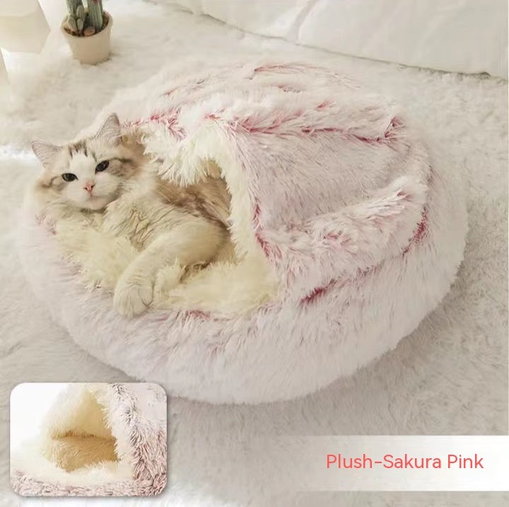 Round 2-in-1 Plush Pet Bed — Nest or Flat Mat
