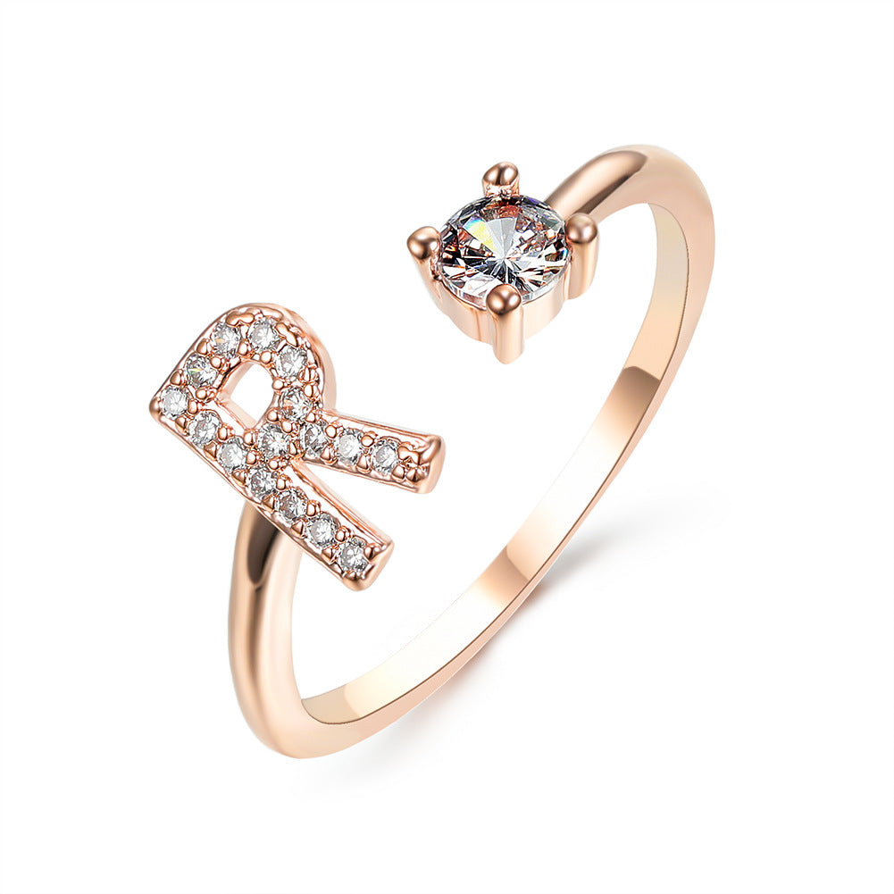 Personalized Adjustable Initial Letter Ring — A-Z Alphabet