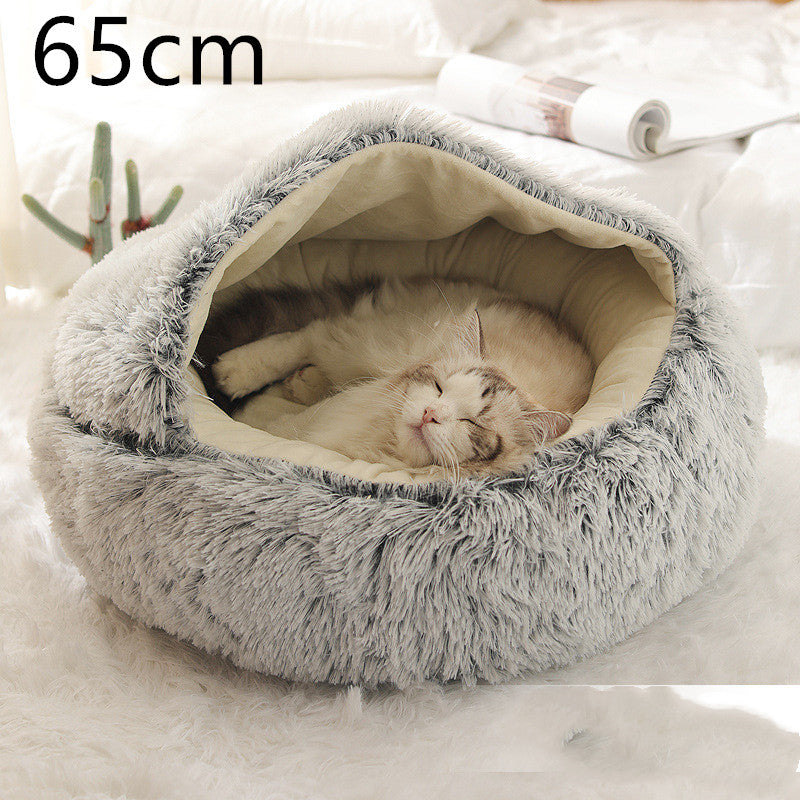Round 2-in-1 Plush Pet Bed — Nest or Flat Mat