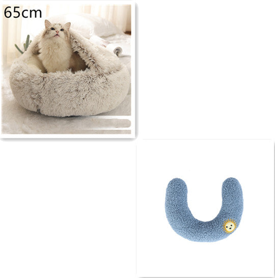 Round 2-in-1 Plush Pet Bed — Nest or Flat Mat