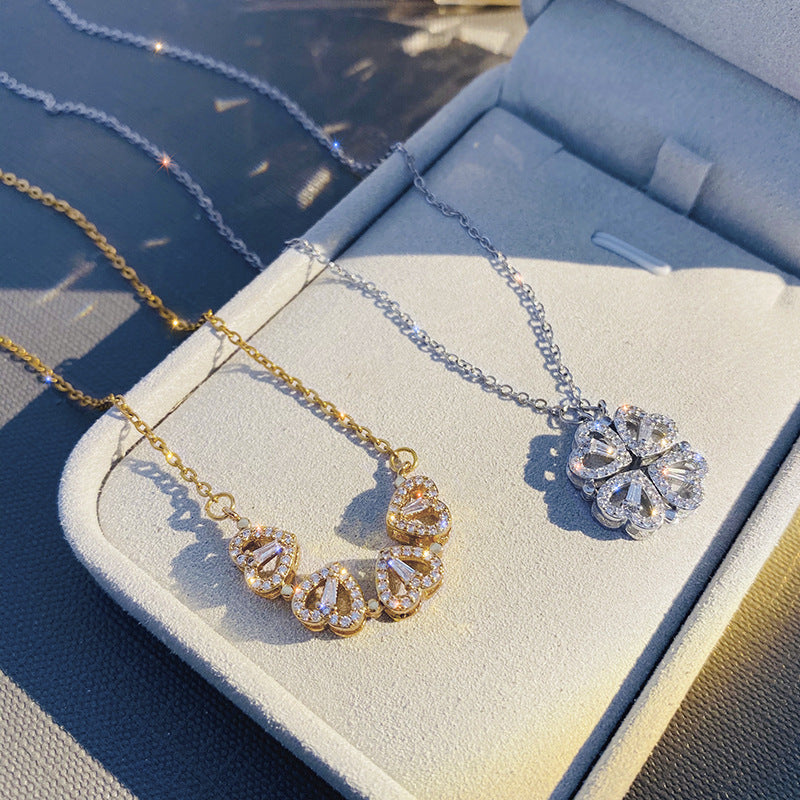 Magnetic Four-Leaf Clover Heart Locket Necklace — PuraVeil