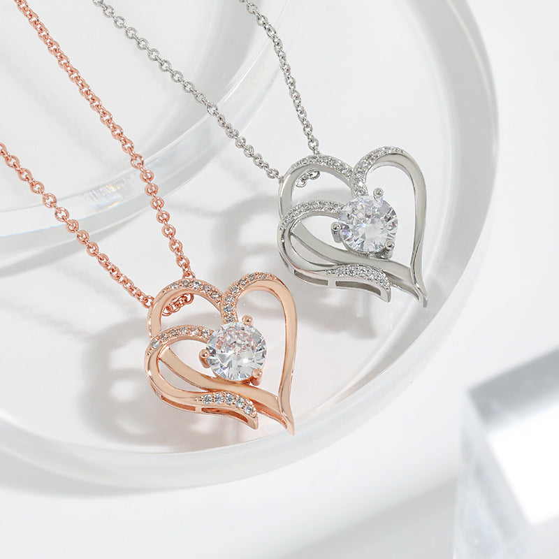 Double-Layer Love Heart Necklace with Rhinestone Pendant — PuraVeil