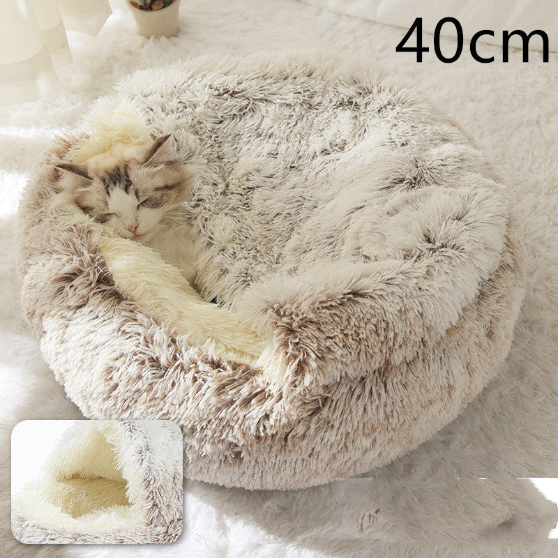 Round 2-in-1 Plush Pet Bed — Nest or Flat Mat — PuraVeil