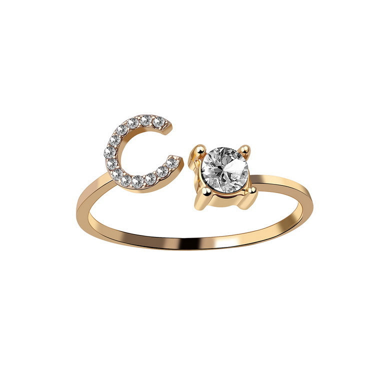 Personalized Adjustable Initial Letter Ring — A-Z Alphabet