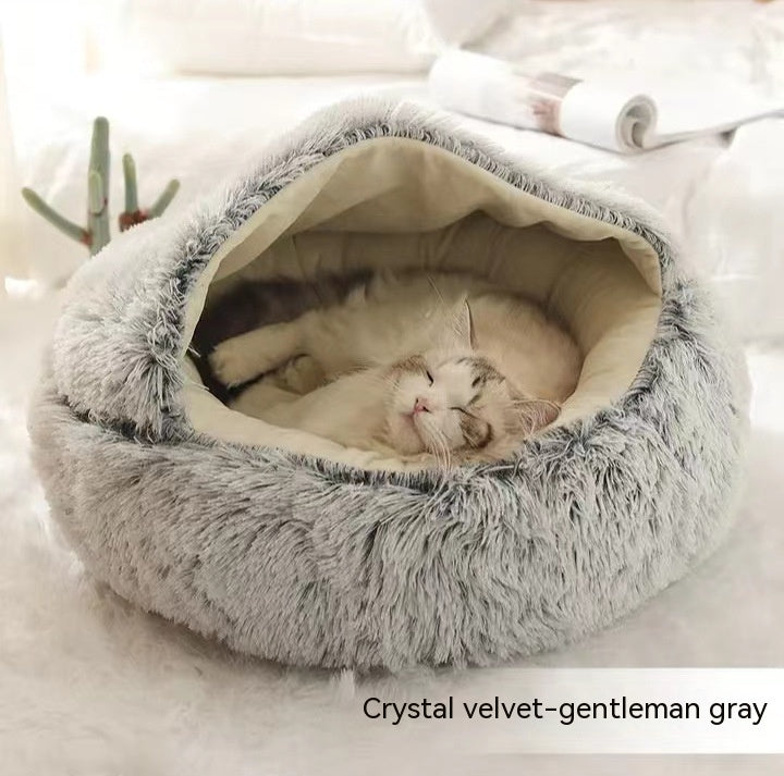 Round 2-in-1 Plush Pet Bed — Nest or Flat Mat — PuraVeil