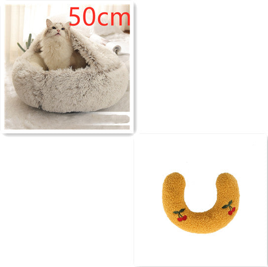 Round 2-in-1 Plush Pet Bed — Nest or Flat Mat