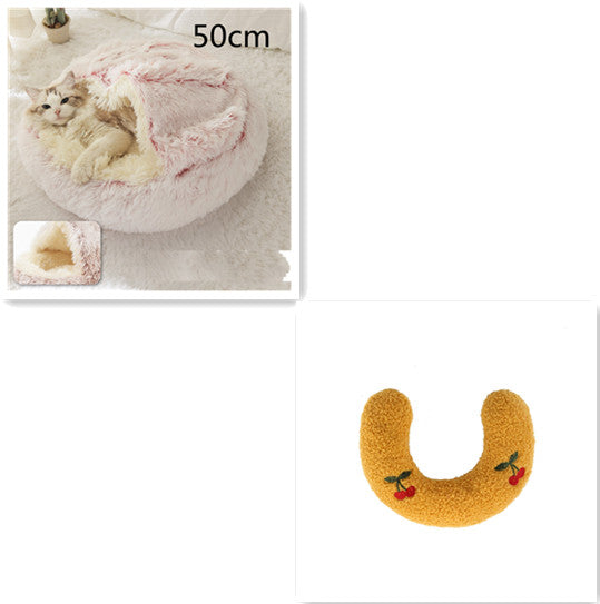 Round 2-in-1 Plush Pet Bed — Nest or Flat Mat