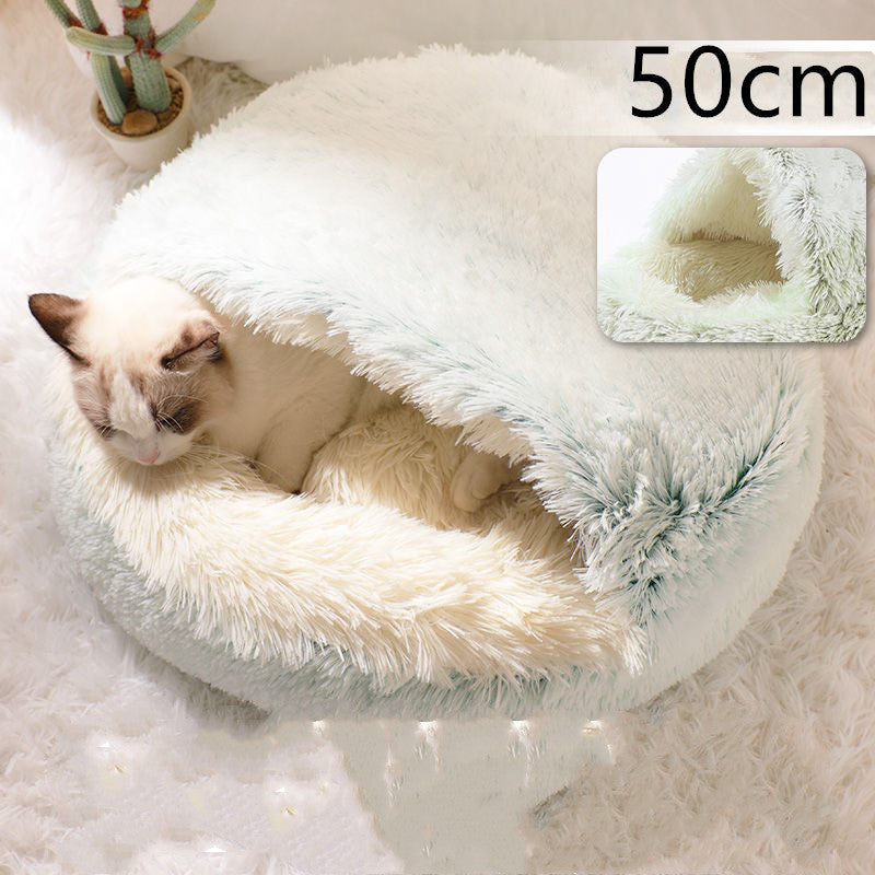 Round 2-in-1 Plush Pet Bed — Nest or Flat Mat