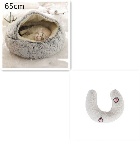 Round 2-in-1 Plush Pet Bed — Nest or Flat Mat