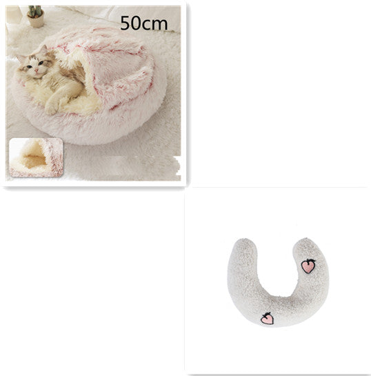 Round 2-in-1 Plush Pet Bed — Nest or Flat Mat