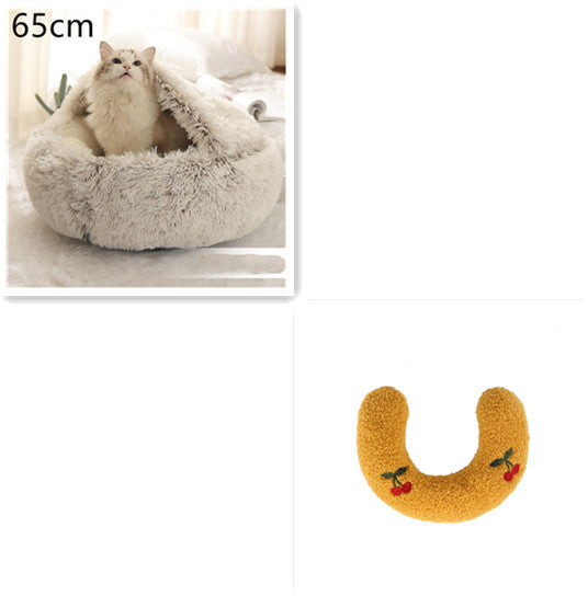 Round 2-in-1 Plush Pet Bed — Nest or Flat Mat