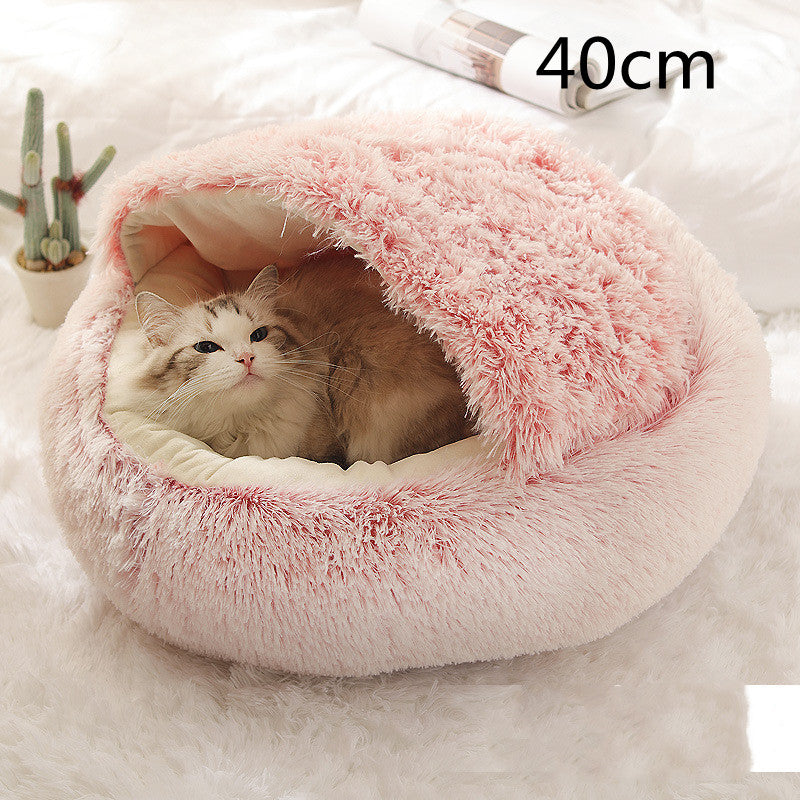 Round 2-in-1 Plush Pet Bed — Nest or Flat Mat