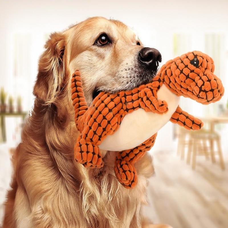Squeaky Dinosaur Plush Dog Toy — Stuffed Chew & Cuddle Toy — PuraVeil