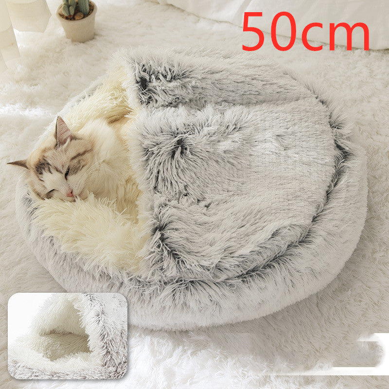 Round 2-in-1 Plush Pet Bed — Nest or Flat Mat