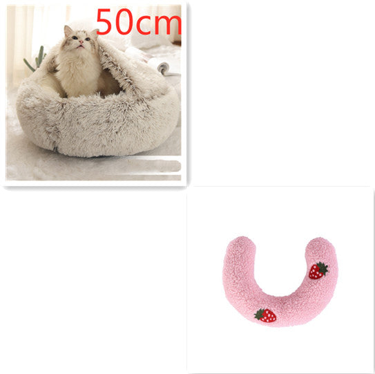 Round 2-in-1 Plush Pet Bed — Nest or Flat Mat
