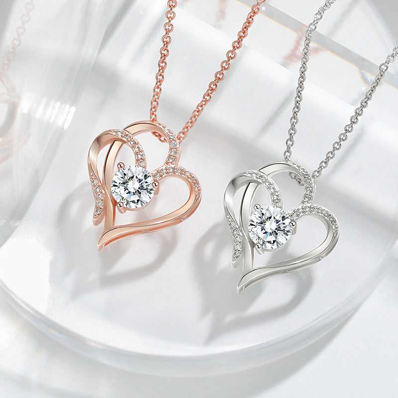 Double-Layer Love Heart Necklace with Rhinestone Pendant — PuraVeil
