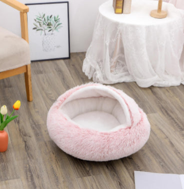 Round 2-in-1 Plush Pet Bed — Nest or Flat Mat — PuraVeil