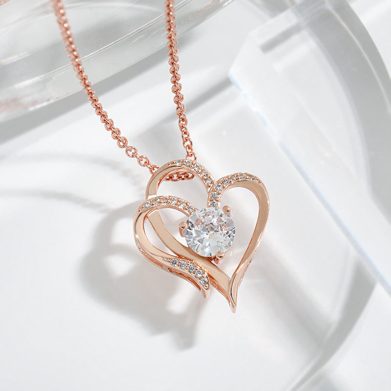 Double-Layer Love Heart Necklace with Rhinestone Pendant — PuraVeil