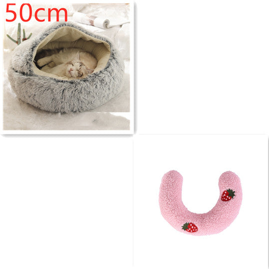 Round 2-in-1 Plush Pet Bed — Nest or Flat Mat