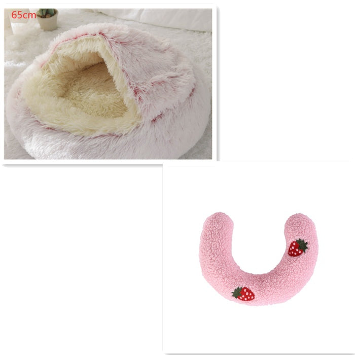 Round 2-in-1 Plush Pet Bed — Nest or Flat Mat