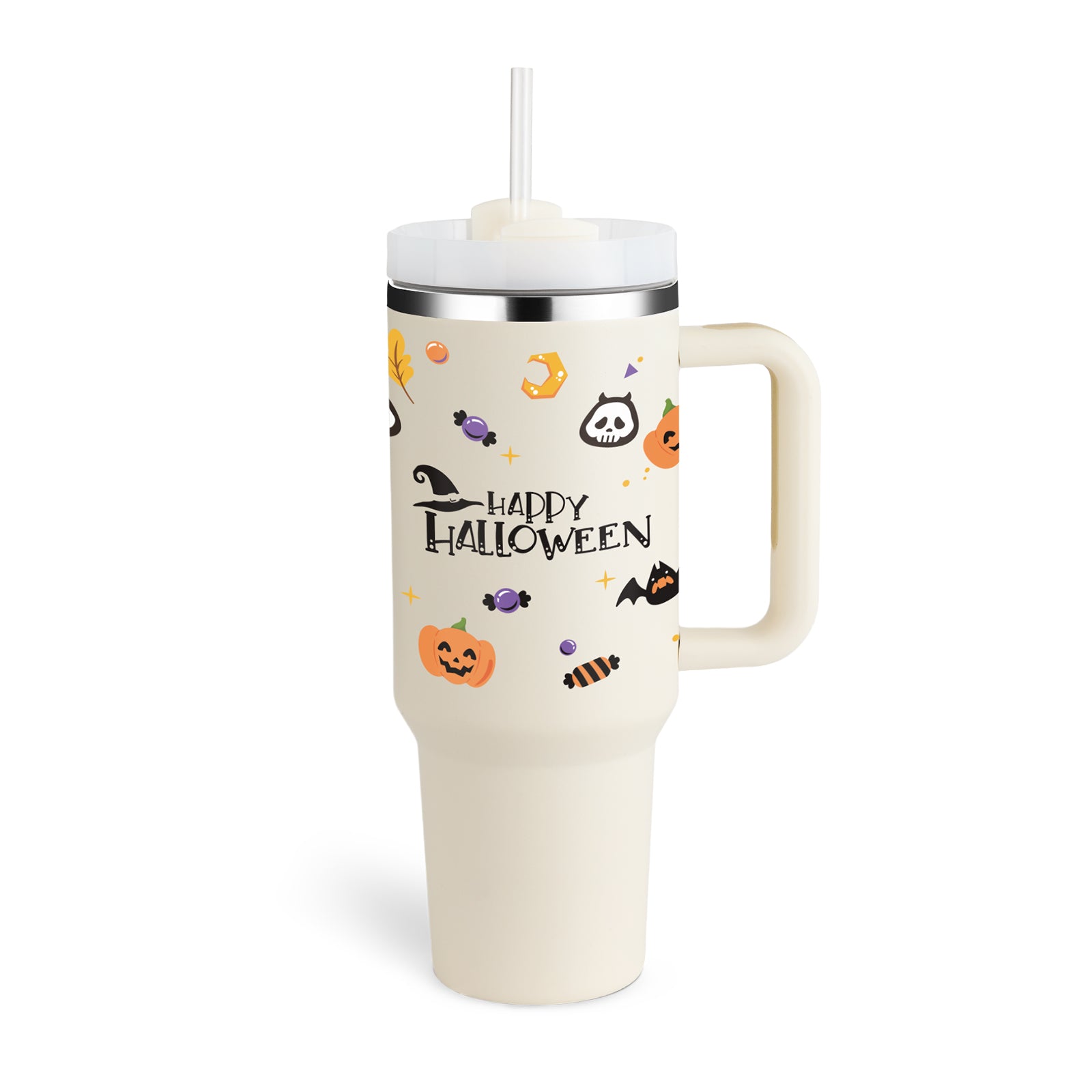 40 oz Insulated Tumbler with Handle & Straw — Vacuum Sealed