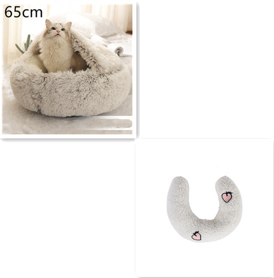 Round 2-in-1 Plush Pet Bed — Nest or Flat Mat