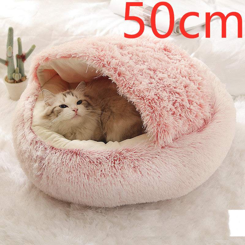 Round 2-in-1 Plush Pet Bed — Nest or Flat Mat